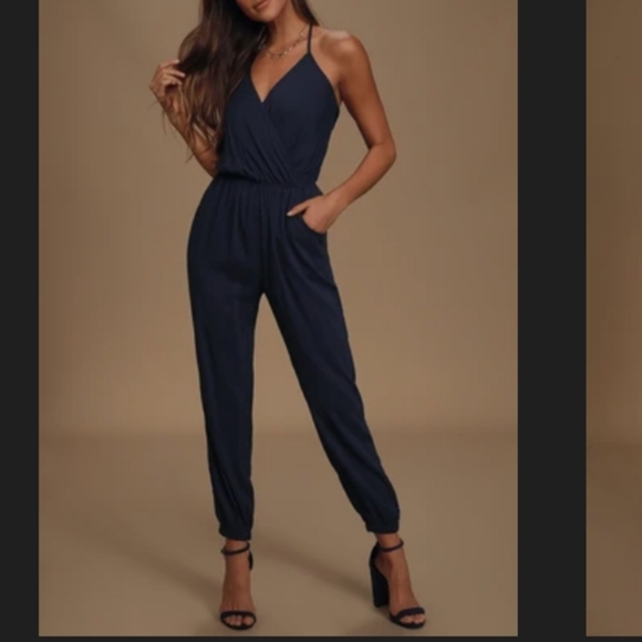 Lulus Pants - Learning to fly Black halter jumpsuit. Sz L